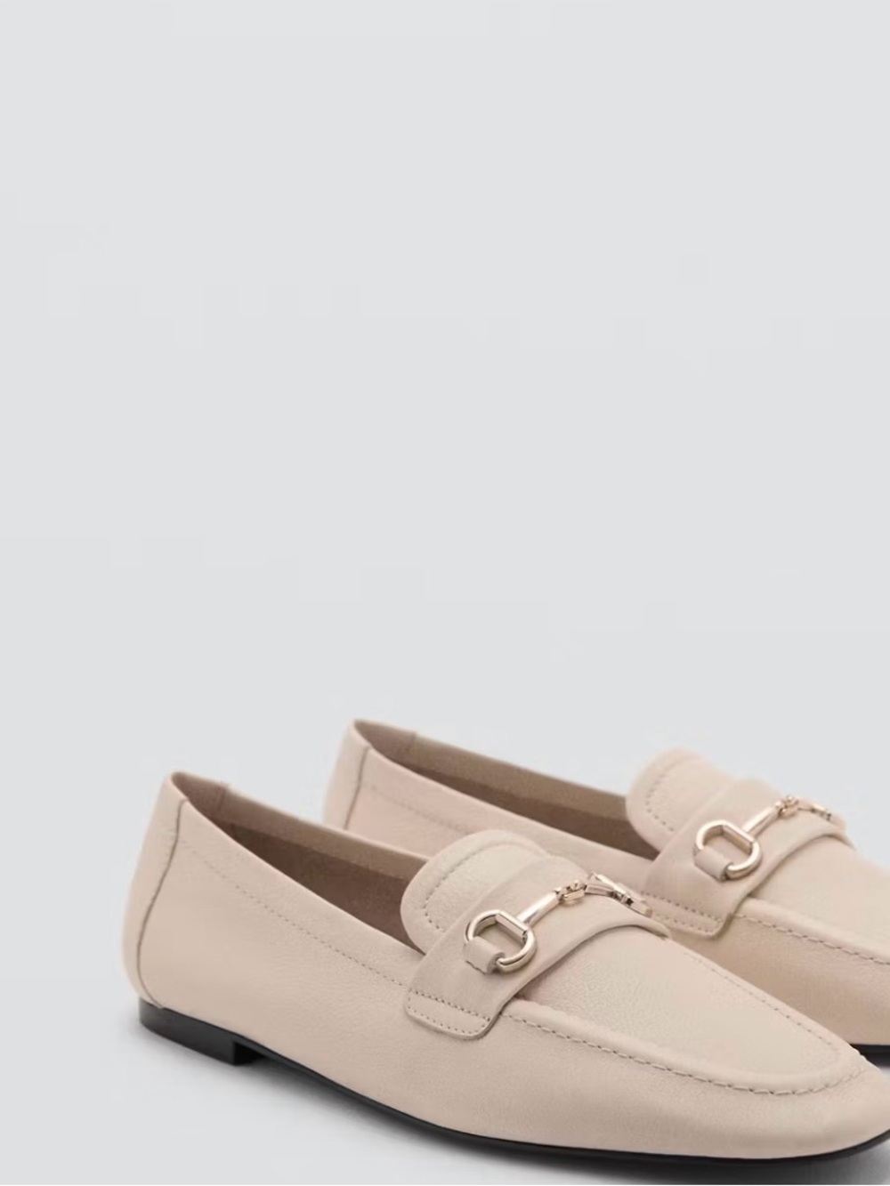 Mango Cream Leather Horsebit Loafers
